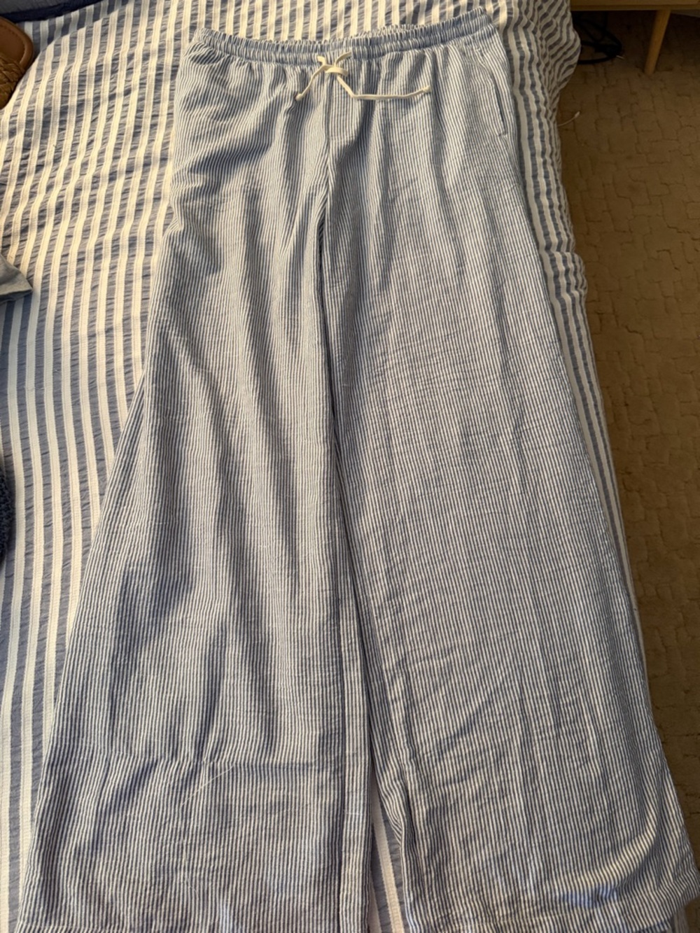 Bershka Blue and White Striped Casual Pants